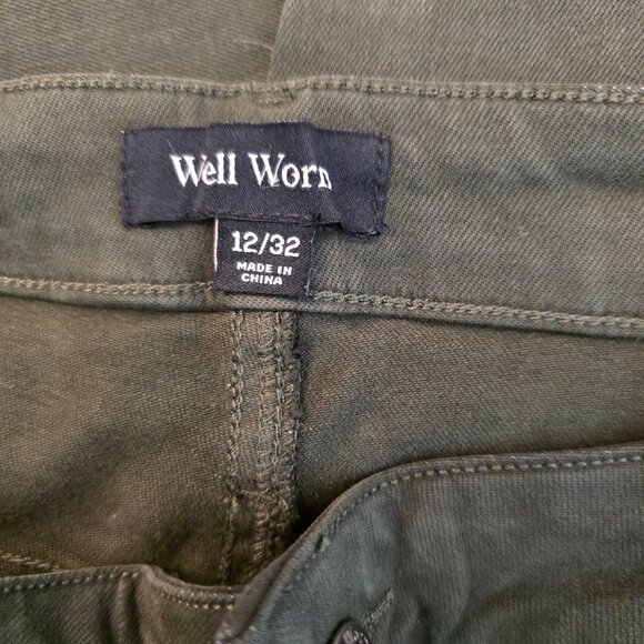 Well Worn Womens High Rise Cargo Denim Pant Straight Army Green Size 12/32 Large - Picture 10 of 17